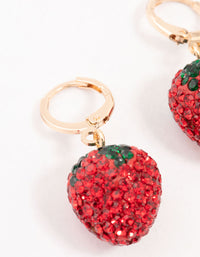 Strawberry Diamante Gold Huggie Earrings - link has visual effect only