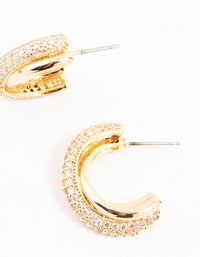 Mixed Metals Cubic Zirconia Cross Hoop Earrings - link has visual effect only