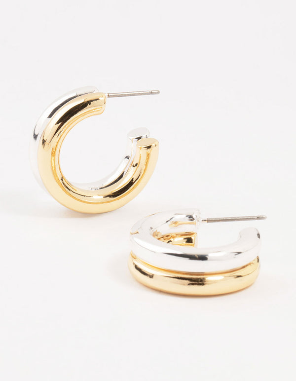 Small Mixed Metals Double Hoop Earrings