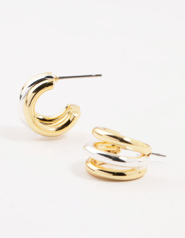 Mixed Metals Mini Claw Hoop Earrings