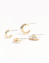 Mixed Metals Silver & Gold Plated Huggie Hoop Earrings 2-Pack - link has visual effect only