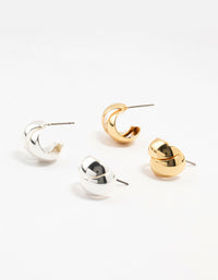 Mixed Metals Silver & Gold Plated Ball & Hoop Stud Earrings 2-Pack - link has visual effect only