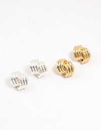 Mixed Metals Knotted Stud Earrings 2-Pack - link has visual effect only