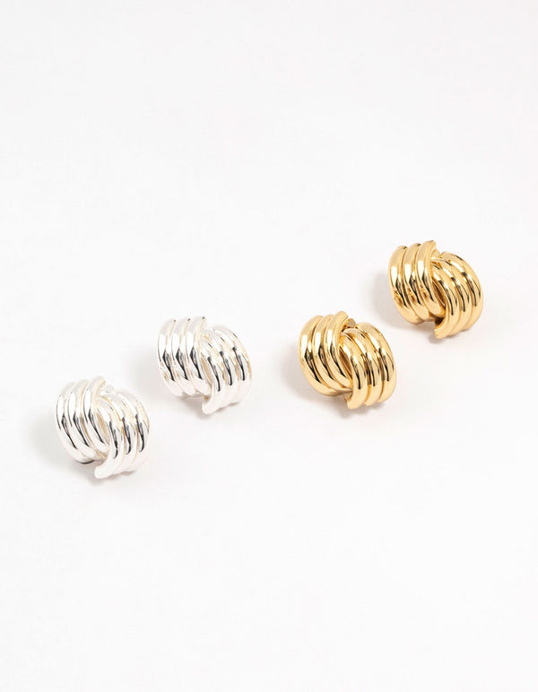 Mixed Metals Knotted Stud Earrings 2-Pack