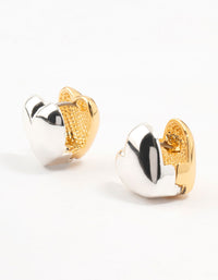 Mixed Metals Silver & Gold Plated Heart Huggie Earrings - link has visual effect only