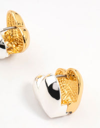 Mixed Metals Silver & Gold Plated Heart Huggie Earrings - link has visual effect only