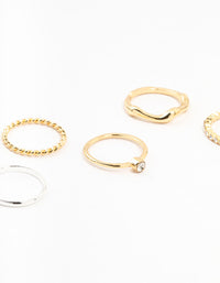 Mixed Metals Molten & Diamante Rings 6-Pack - link has visual effect only