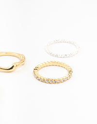 Mixed Metals Molten & Diamante Rings 6-Pack - link has visual effect only