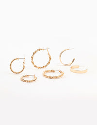 Gold Twisted Skinny Hoop Earrings 3-Pack - link has visual effect only