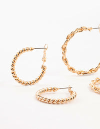 Gold Twisted Skinny Hoop Earrings 3-Pack - link has visual effect only