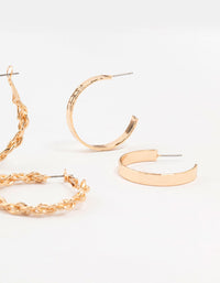 Gold Twisted Skinny Hoop Earrings 3-Pack - link has visual effect only