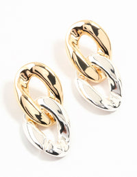 Mixed Metals Gold & Silver Double Link Chain Drop Earrings - link has visual effect only