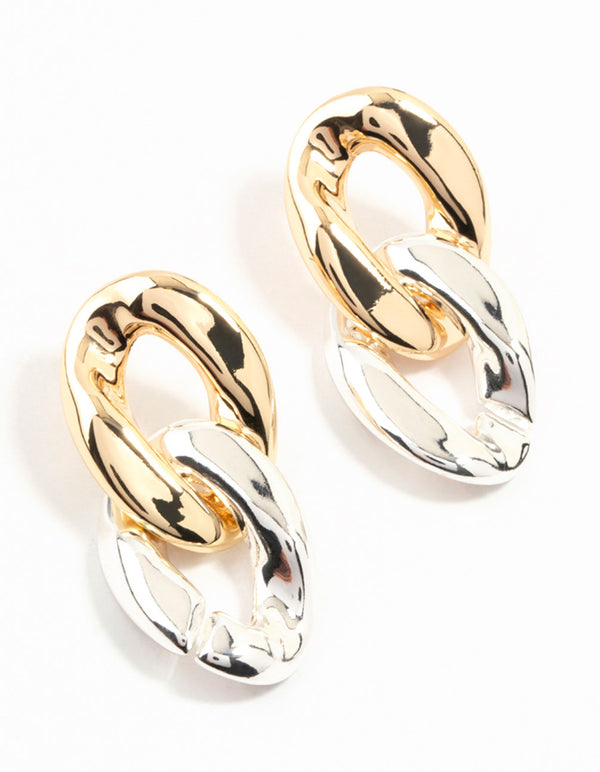 Mixed Metals Gold & Silver Double Link Chain Drop Earrings