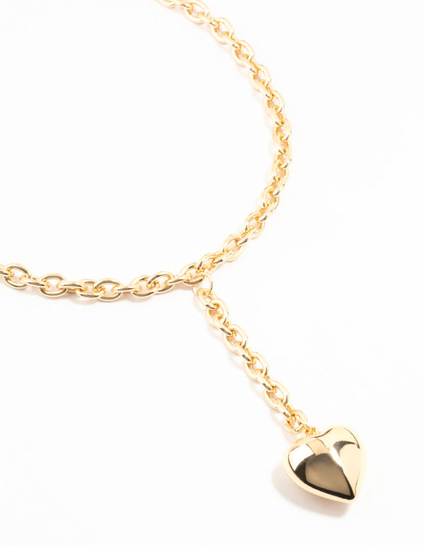 Gold Puffy Heart Y-Necklace