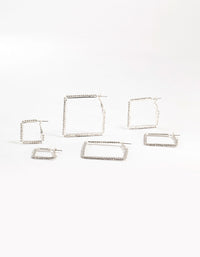 Silver Diamante Square Hoop Earrings 3-Pack - link has visual effect only