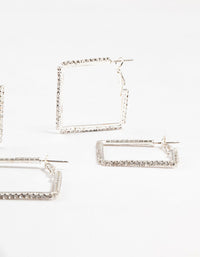 Silver Diamante Square Hoop Earrings 3-Pack - link has visual effect only