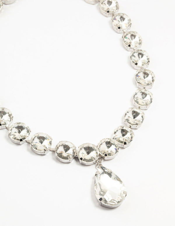 Silver Diamante Statement Pendant Necklace