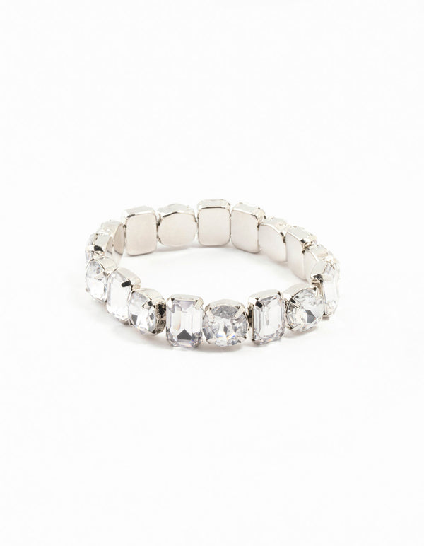 Rhodium Diamante Cluster Stretch Bracelet