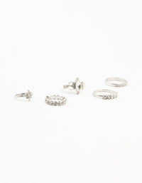 Rhodium Mixed Diamante Rings 5-Pack - link has visual effect only