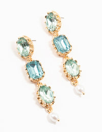 Gold & Aqua Mixed Shape Diamante Drop Earrings - link has visual effect only