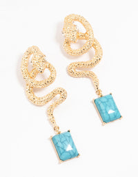 Gold & Blue Snake Stone Drop Earrings - link has visual effect only