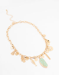 Gold & Aqua Mixed Charm Necklace - link has visual effect only