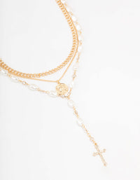 Gold Multi Row Mixed Pearl Necklace - link has visual effect only