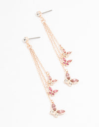 Rose Gold Pink Butterfly Diamante Drop Earrings - link has visual effect only