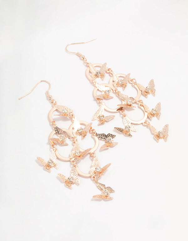 Rose Gold Butterfly Mobile Drop Earrings