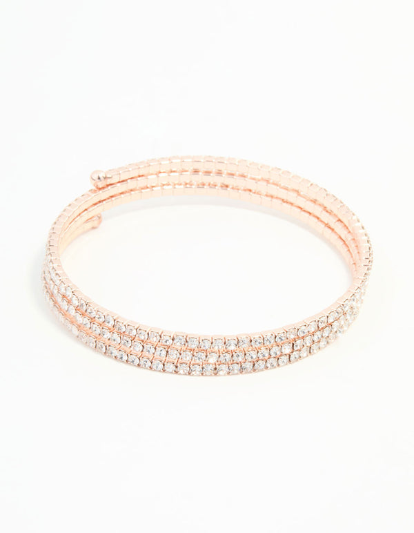 Rose Gold Diamante Spiral Bangle