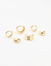 Gold Plated Brass Trio Ribbed & Rope Hoop Earrings 3-Pack - link has visual effect only