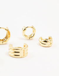 Gold Plated Brass Trio Ribbed & Rope Hoop Earrings 3-Pack - link has visual effect only