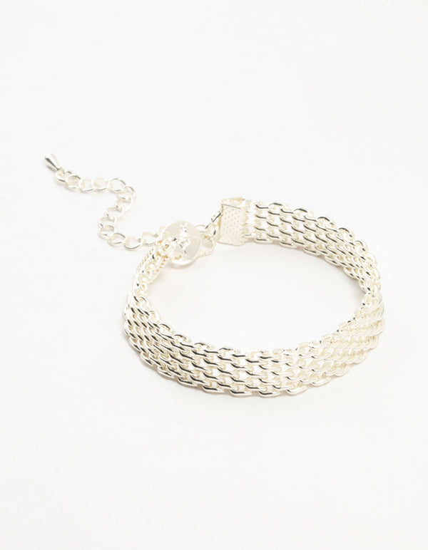 Silver Plated Brass  Skinny Mesh Link Bracelet