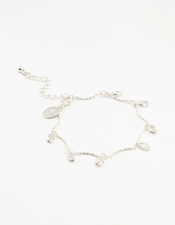 Silver Plated Brass  Vine Crystal Charm Bracelet