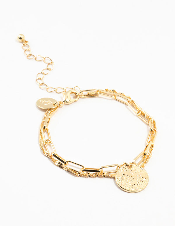 Gold Plated Brass Double Layered Mini Coin Bracelet