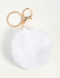 White Pom Pom Fabric Keychain - link has visual effect only