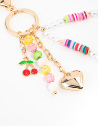 Multicoloured  Beaded Heart & Cherry Keychain - link has visual effect only