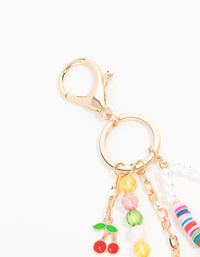 Multicoloured  Beaded Heart & Cherry Keychain - link has visual effect only