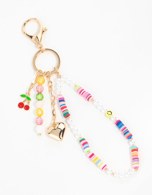 Multicoloured  Beaded Heart & Cherry Keychain