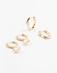 Gold Square & Cubic Zirconia Drop Hoop Earrings Pack - link has visual effect only