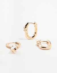 Gold Square & Cubic Zirconia Drop Hoop Earrings Pack - link has visual effect only