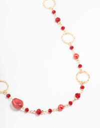 Gold Long Red Stone Mixed Beads Necklace - link has visual effect only