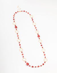 Gold Long Red Stone Mixed Beads Necklace - link has visual effect only