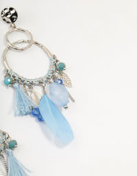 Silver Light Blue Feather Dream Catcher Drop Earrings - link has visual effect only