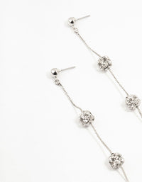 Silver 3 Row Diamante Ball Drop Earrings - link has visual effect only