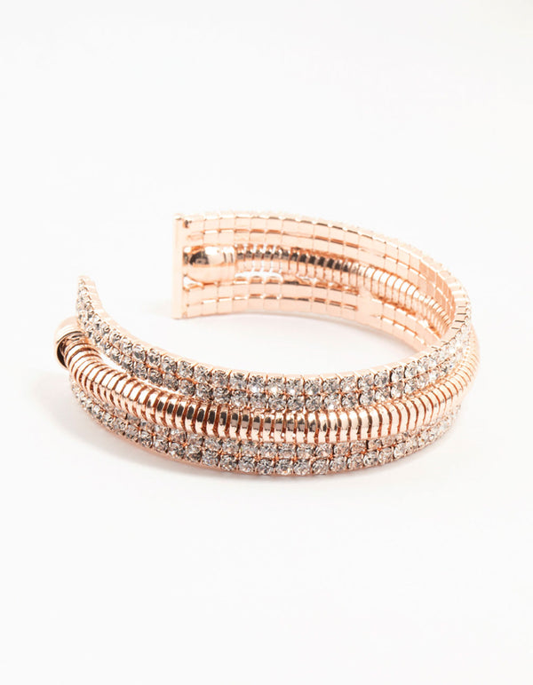 Rose Gold Clear Diamante Open Wrist Cuff