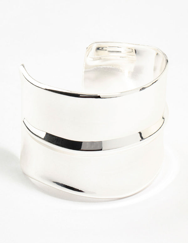 Silver Smooth Ribbed Large Wrist Cuff