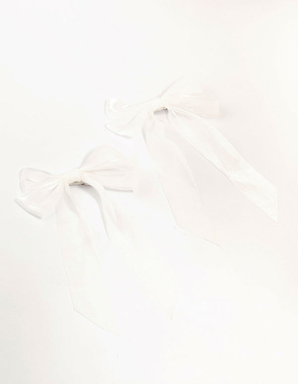 Large White Organza Fabric Bows 2-Pack