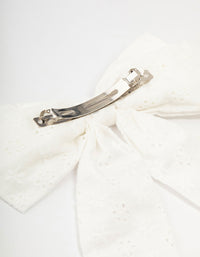 Large White Fabric Broderie Bow Clip - link has visual effect only