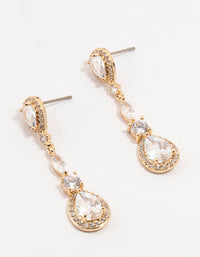 Gold Cubic Zirconia Pear Halo Drop Earrings - link has visual effect only